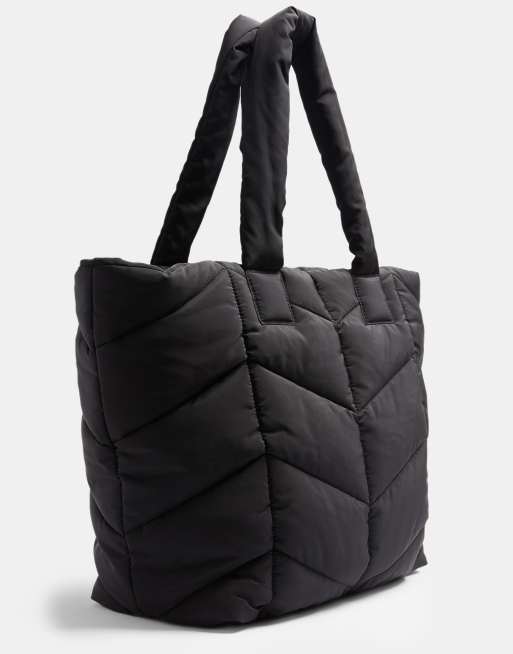 Topshop - Sort tote-taske i V-formet vattering