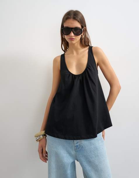 Topshop - Sort trapez-top med dyb rund hals - view 1