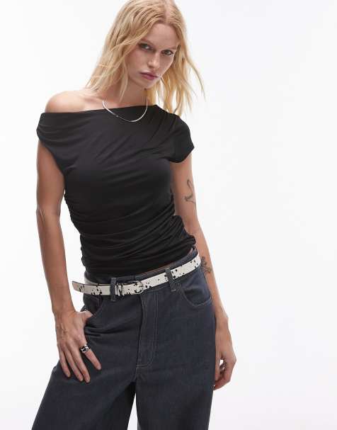 Topshop - Sort tætsiddende asymmetrisk offshoulder-top - view 1