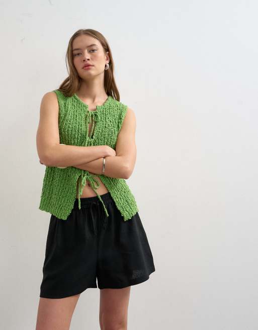 Topshop - Sorte A-formede shorts i hør, 5 af 5