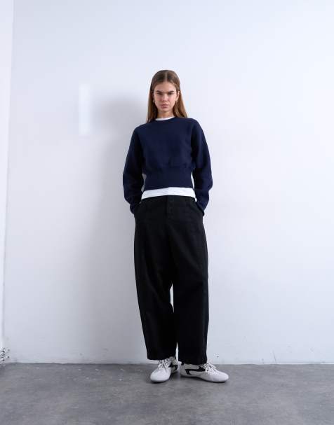 Topshop - Sorte ballonbukser med sømdetaljer foran i twill - view 1