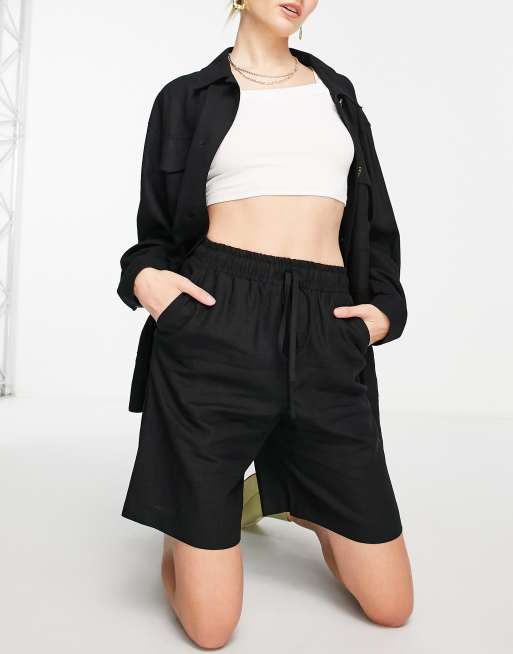 Topshop - Sorte bermudashorts i hør