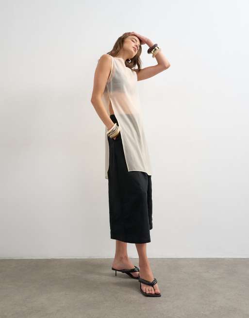 Topshop - Sorte culotte-bukser med A-form i hørblanding
