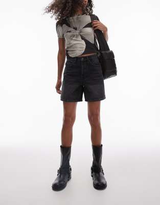 Topshop - Sorte forvaskede editor-shorts i denim