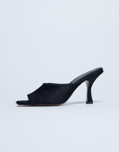 Topshop - Sorte Fox-mules i ægte læder med ponyhår og høj hæl - view 1