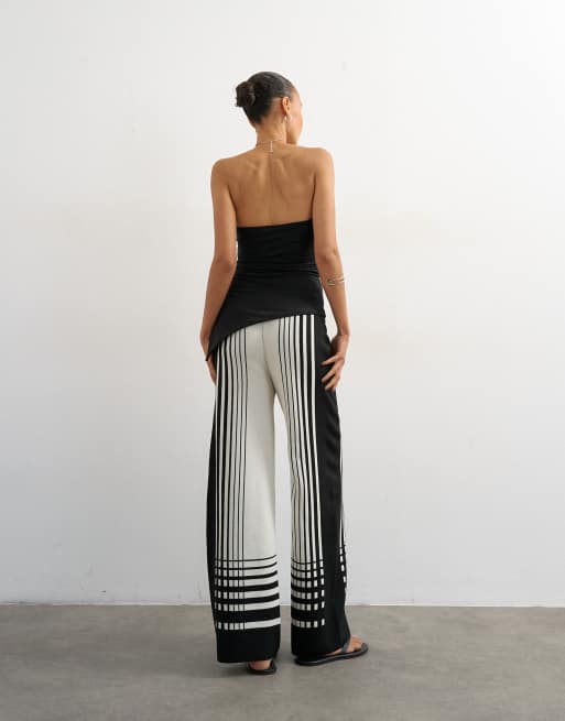 Topshop - Sorte og ecrufarvede bukser i strik med vide ben, 5 af 5