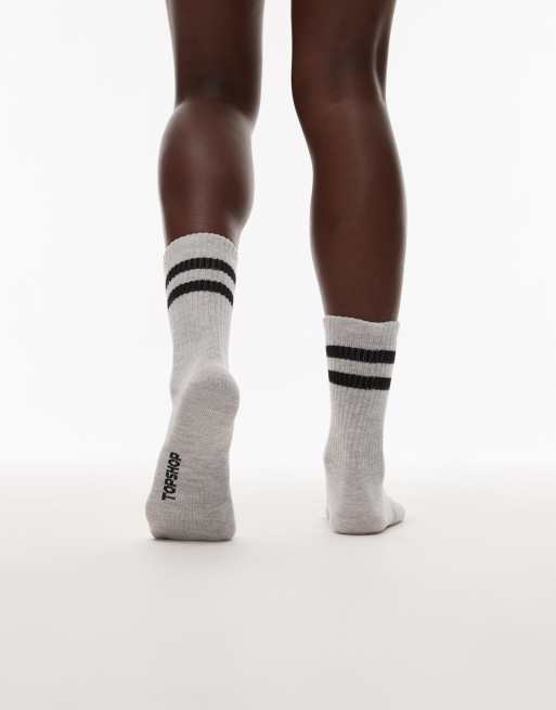 Topshop - Sorte og gråmelerede ribstrikkede sportssokker med striber
