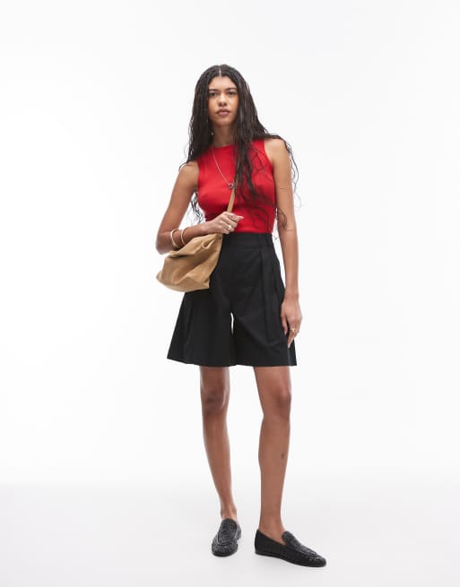 Topshop - Sorte shorts med dobbelte plisseringer, akavet længde og A-form, 2 af 5
