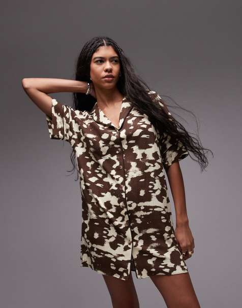 Topshop souvenir mini shirt dress in abstract cow hide print - view 1