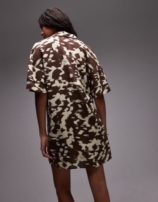 Topshop souvenir mini shirt dress in abstract cow hide print, 2 of 4