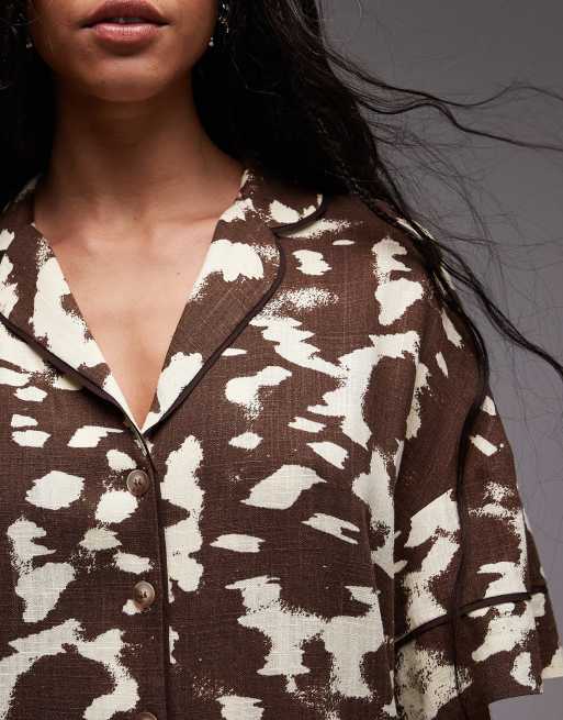 Topshop souvenir mini shirt dress in abstract cow hide print, 3 of 4