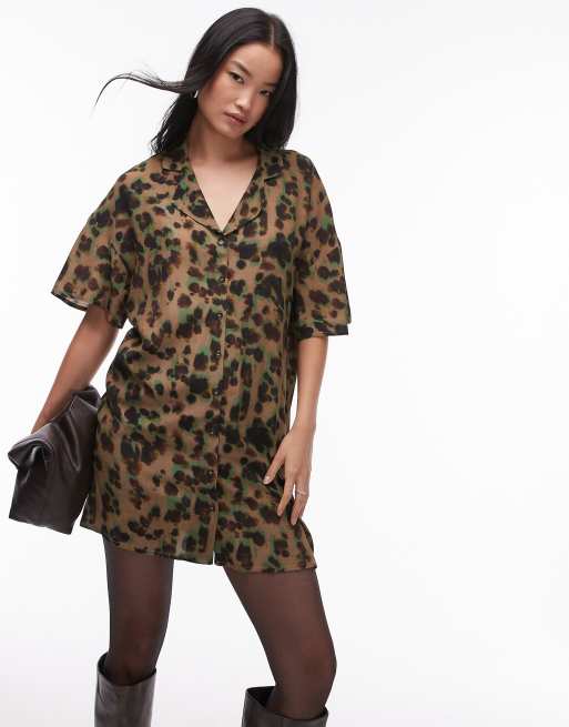 Topshop souvenir mini shirt dress in abtract print