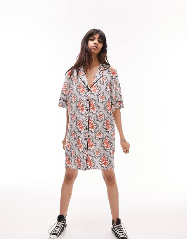 Topshop souvenir shirt dress in red and black floral