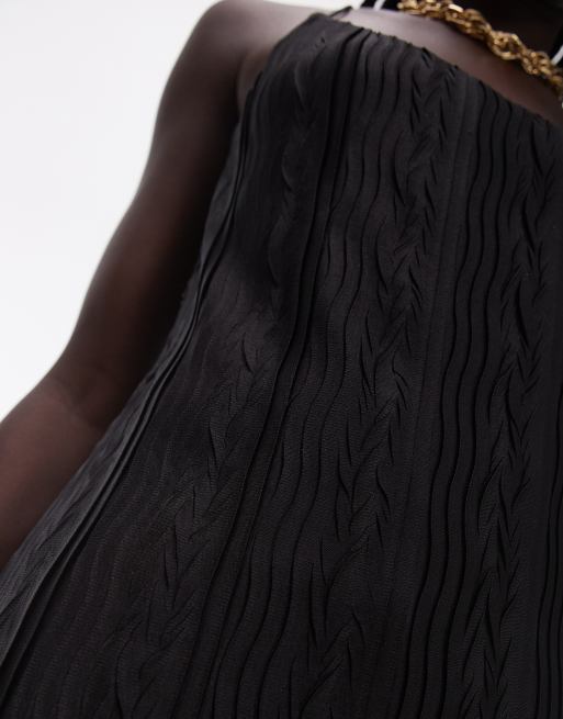 Topshop spaghetti strap crinkle plisse midaxi dress in black, 3 of 4