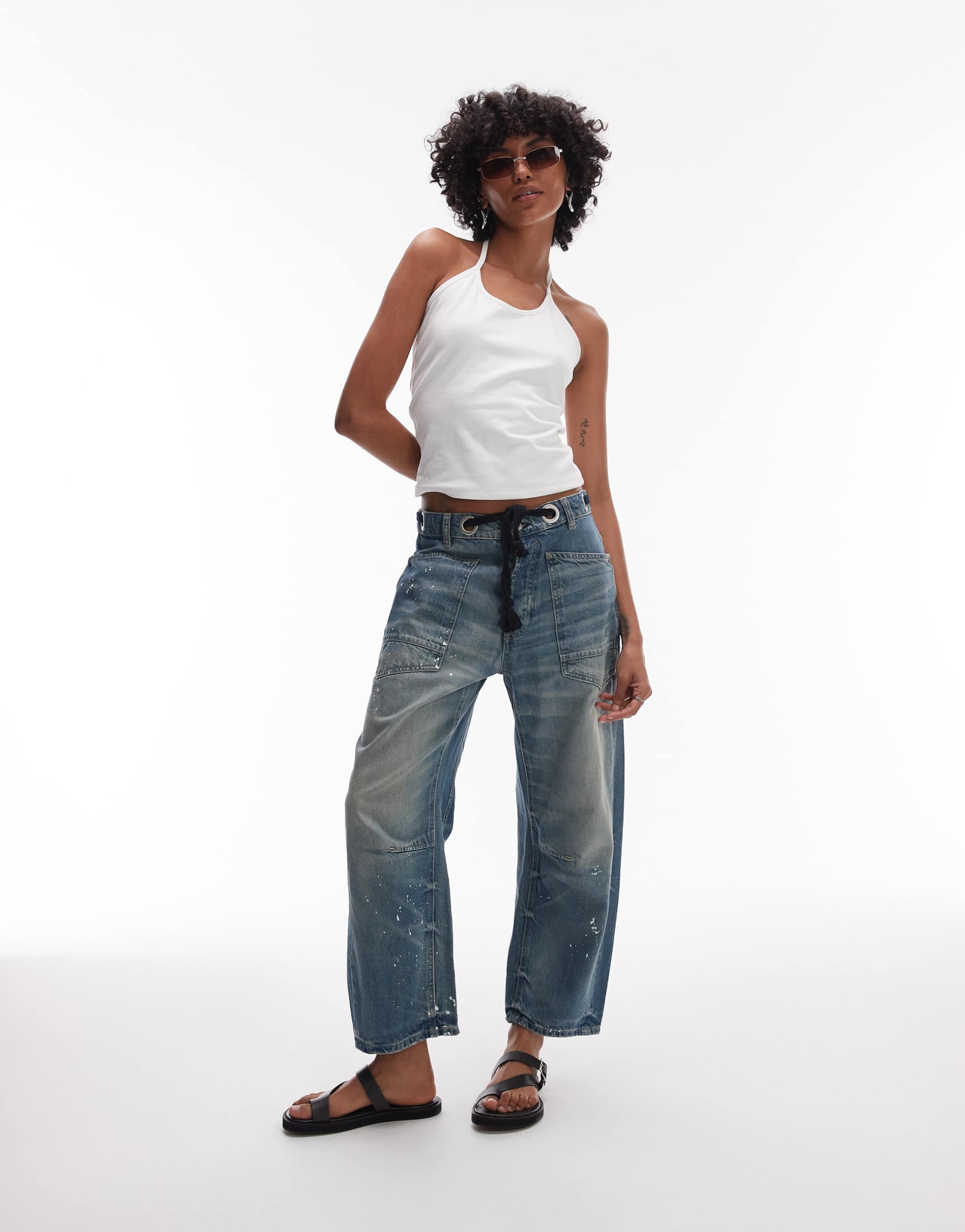 topshop spaghetti strap halter neck top in white