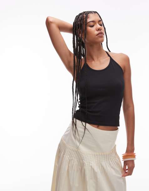 Topshop spaghetti strap halter top in black - view 1
