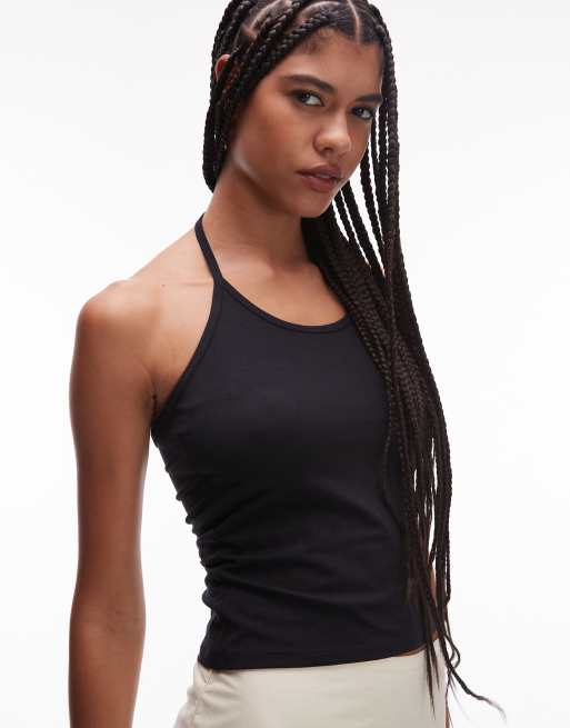 Topshop spaghetti straps halter top in black