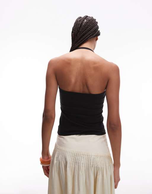 Topshop spaghetti straps halter top in black