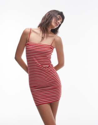 Topshop Spaghetti Strap Mini Dress In Red Stripe