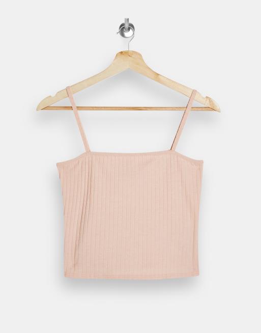 Topshop spaghetti strap square neck tank in tan