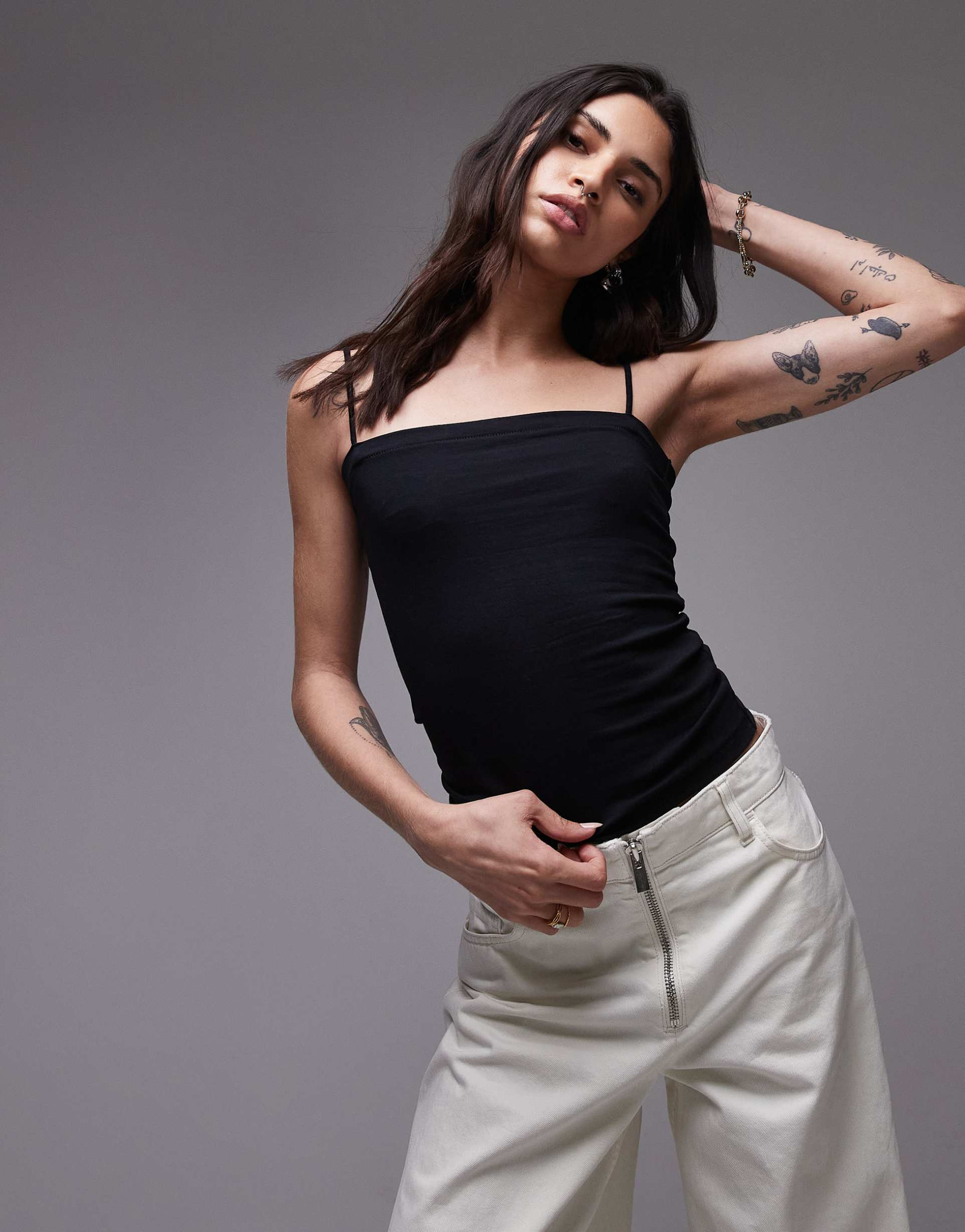 topshop spaghetti strap tube top in black