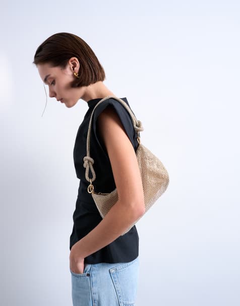 Topshop Sparkles diamante shoulder bag in gold - view 1