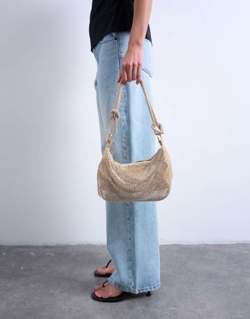 Topshop Sparkles diamante shoulder bag in gold, 2 of 4