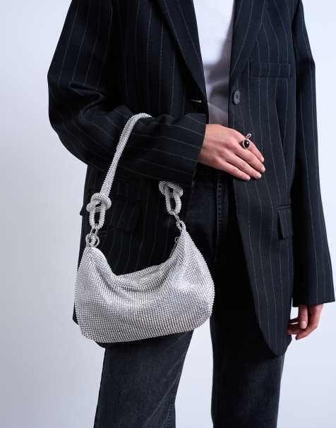 Topshop Sparkles diamante shoulder bag in silver - view 1