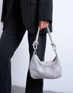 Model wearing Sparkles diamante shoulder bag in silver