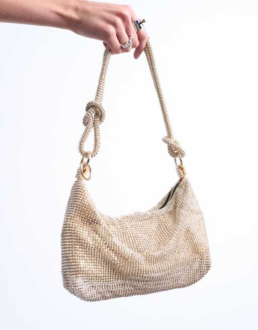 Topshop - Sparkles - Guldfarvet skuldertaske med rhinsten, 3 af 4