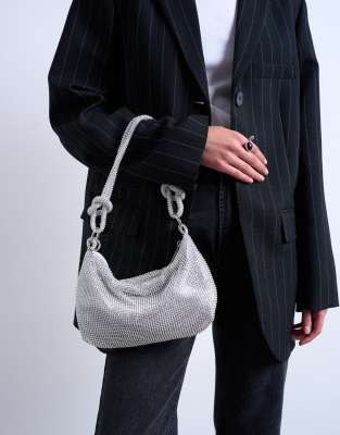 Topshop - Sparkles - Sac porté épaule orné de strass - Argenté