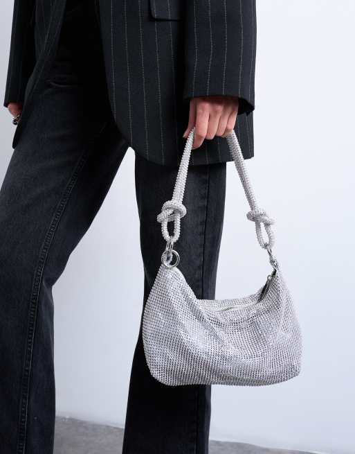 Topshop – Sparkles – Schultertasche mit Strassbesatz in Silber, 4 von 4
