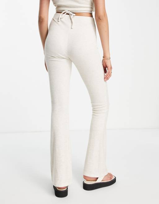 Topshop speckled rib flared trouser in stone