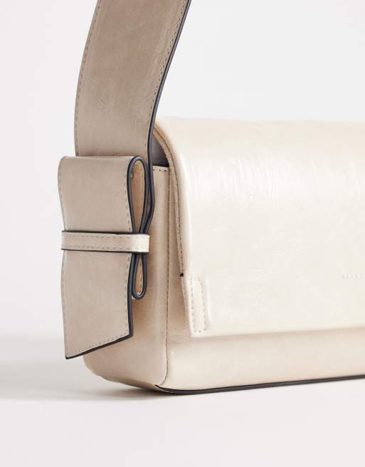 Topshop Spencer medium strap detail shoulder bag in stone, 3 of 4
