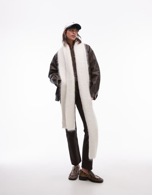 Topshop Spencer Premium alpaca mix scarf in cream, 2 of 4