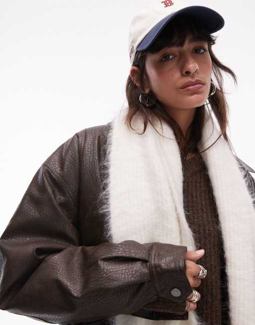 Topshop Spencer Premium alpaca mix scarf in cream, 3 of 4