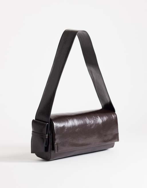 Topshop Spencer strap detail shoulder bag in chocolate, 2 of 4