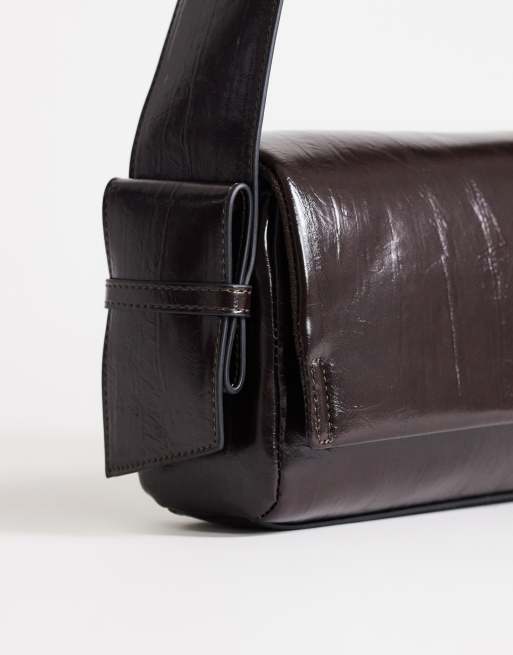 Topshop Spencer strap detail shoulder bag in chocolate, 3 of 4