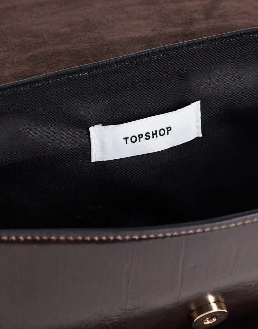 Topshop Spencer strap detail shoulder bag in chocolate, 4 of 4