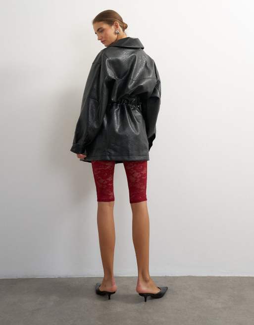 Topshop spets capri leggingsstrumpbyxor i burgundy, 4 av 5