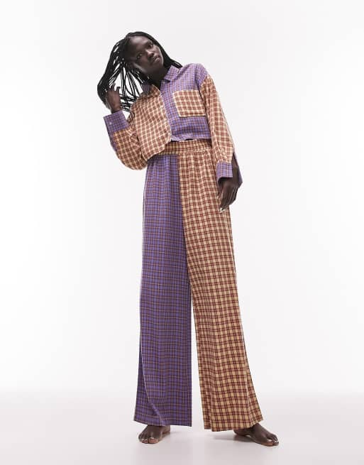 Topshop spliced check pyjama shirt & trouser in multi