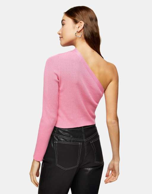 Topshop spliced one shoulder sweater in pink ASOS