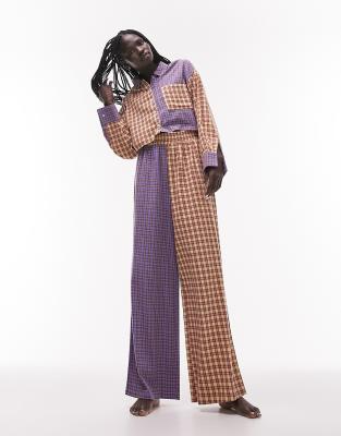Topshop Spliced Plaid Pajama Shirt & Pants In Multi