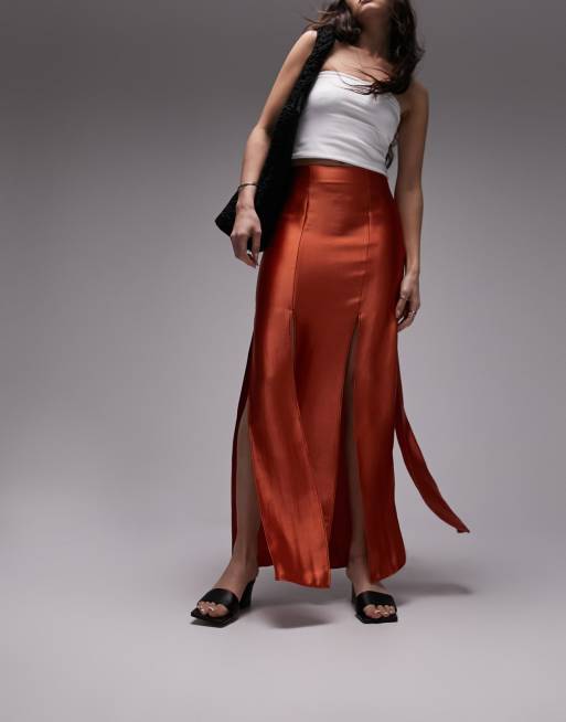 Topshop satin 2025 midi skirt rust