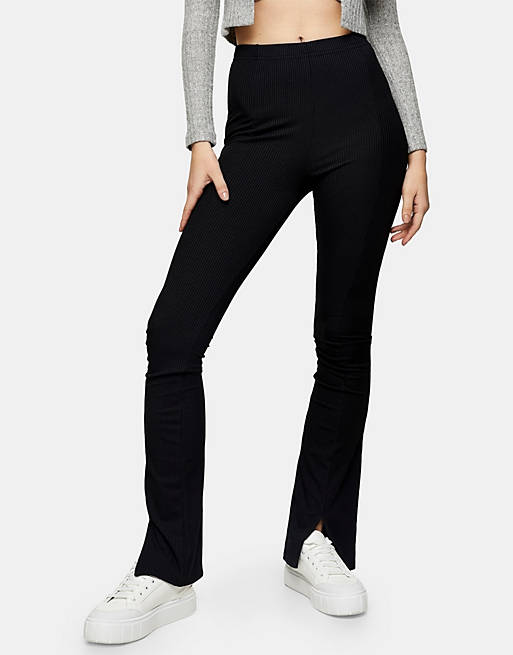  Topshop split front flare trousers in black 
