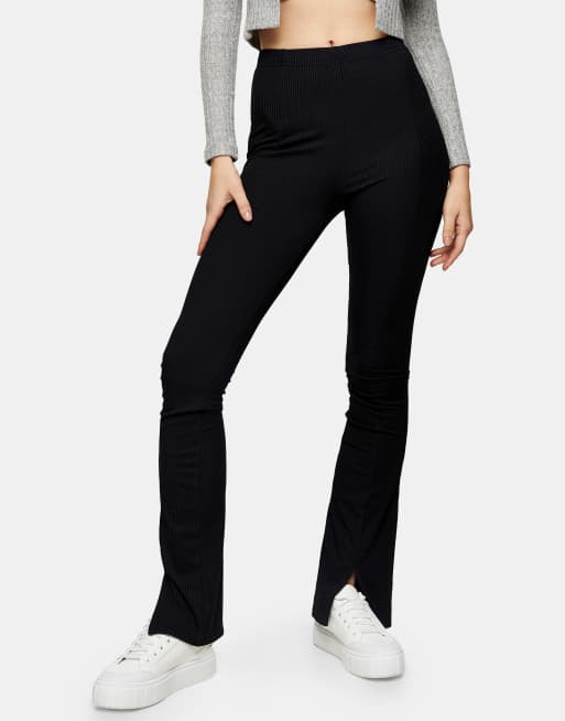 Black split store front flared trousers