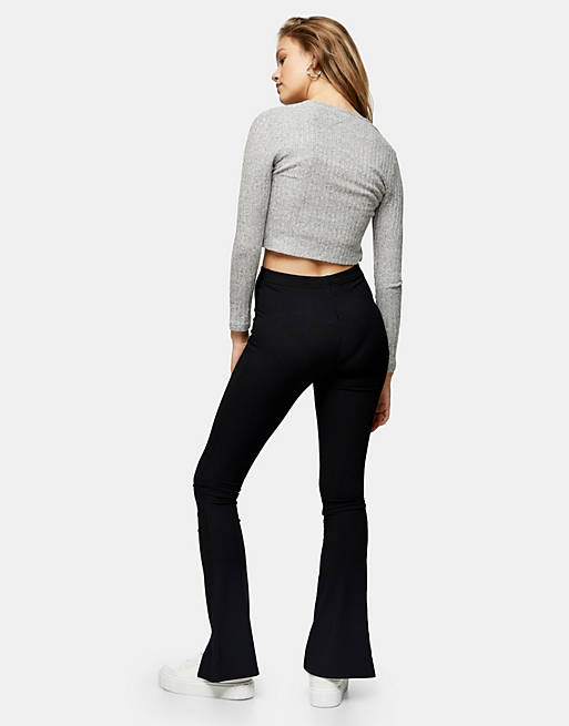  Topshop split front flare trousers in black 