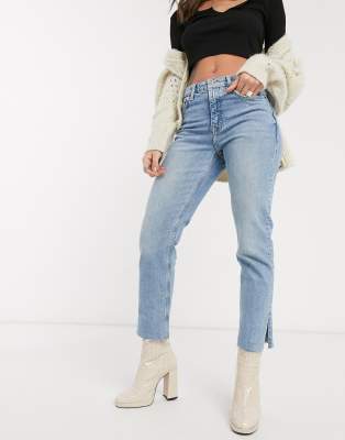 straight leg jeans with split hem