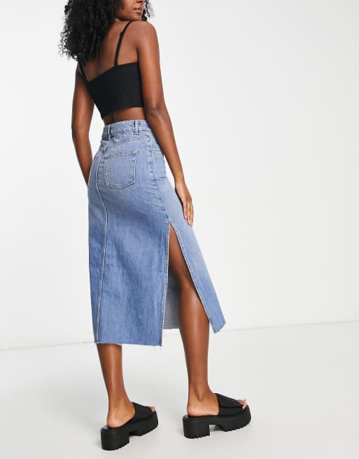 Side split denim 2025 midi skirt topshop