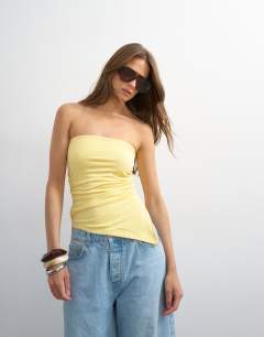 Split side ruched asymmetric bandeau in yellow